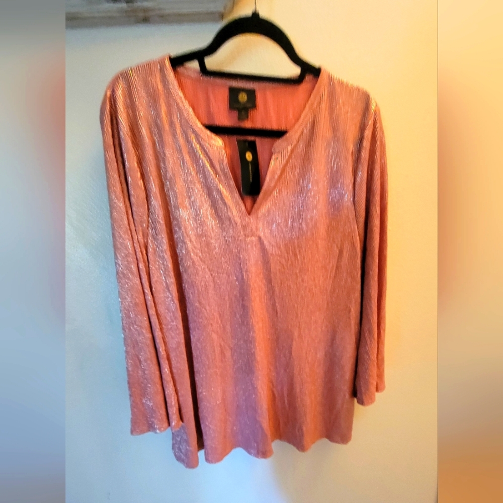 NWT JM Collection Shiny Pink Top-XL